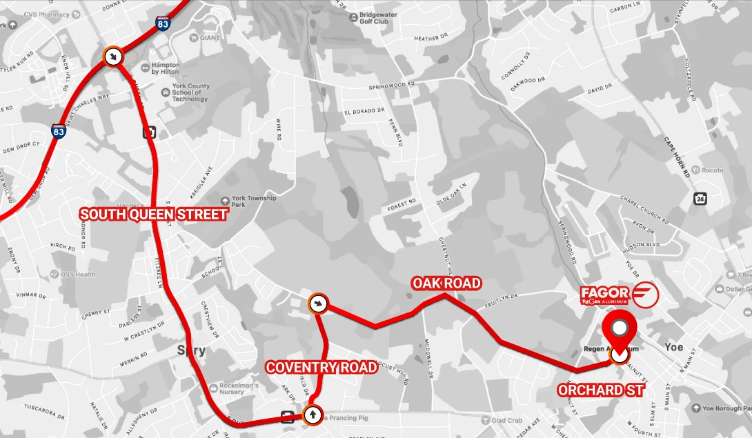 Directions on how to get to Fagor Regen Aluminum in York PA